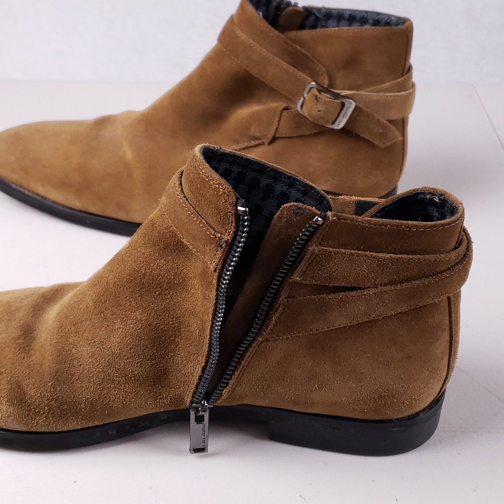 Karl Lagerfeld Paris Suede Ankle Boots 9.5M Buckle Strap Brown Jodhpur Zip-Up - Picture 7 of 16